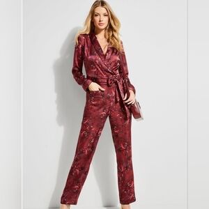 Guess Burgundy Floral Jumpsuit